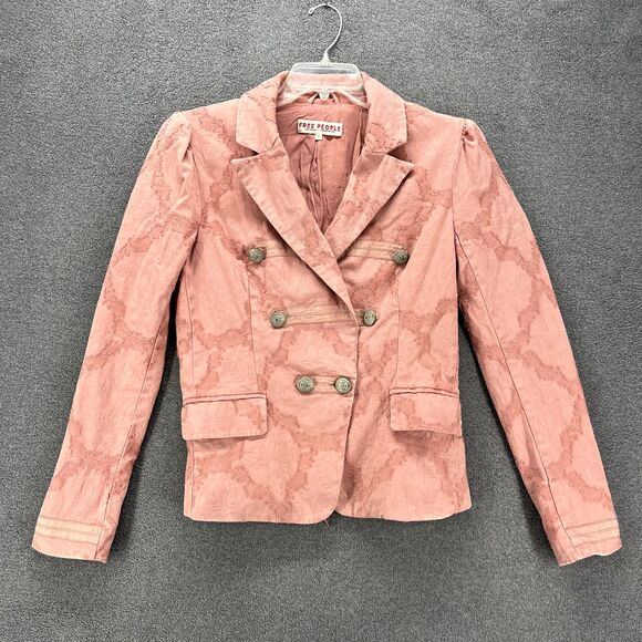 Free People Jacket Womens Small Pink James Jacquard Military Blazer - Picture 1 of 16